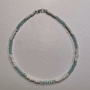 iridescent blue & white beaded necklace (handmade)